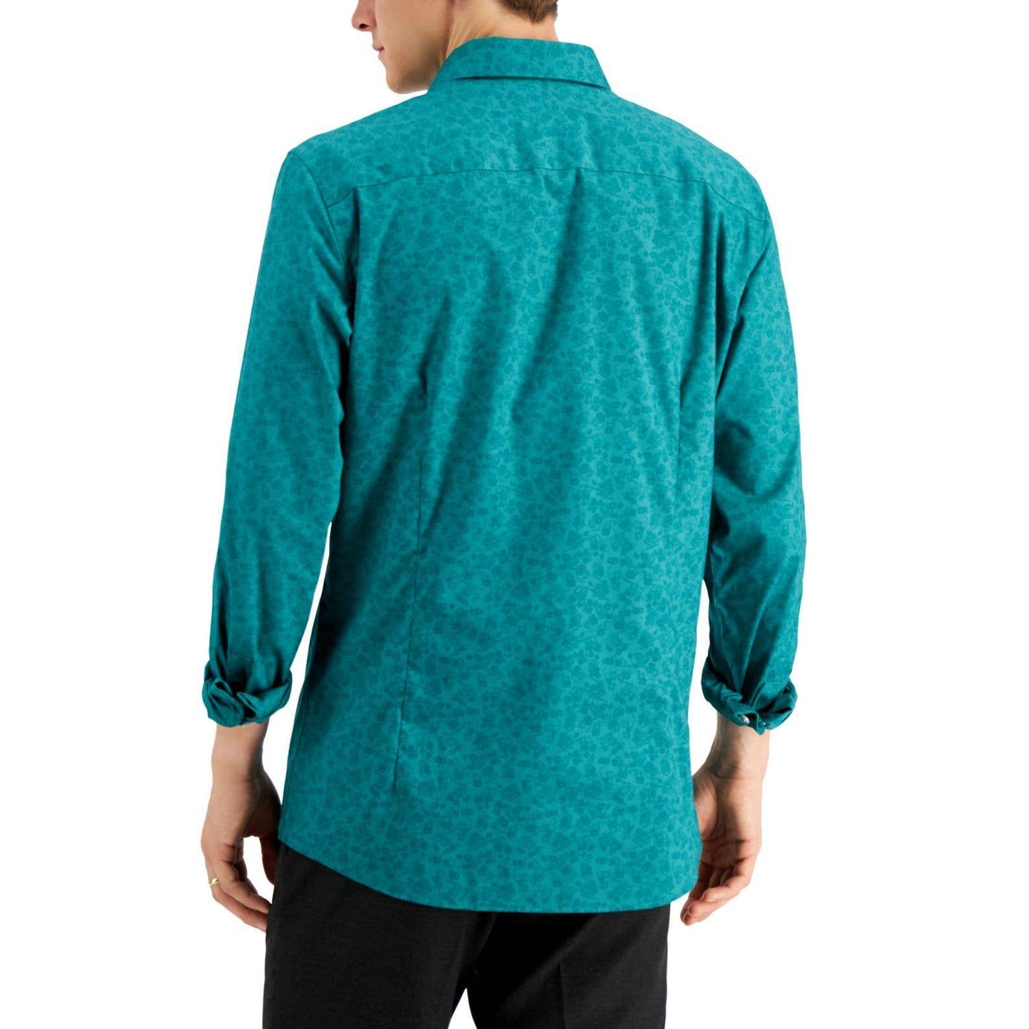 BAR III Men's Emerald Green Sublte Floral Print Button Up Dress Shirt, NWT!!