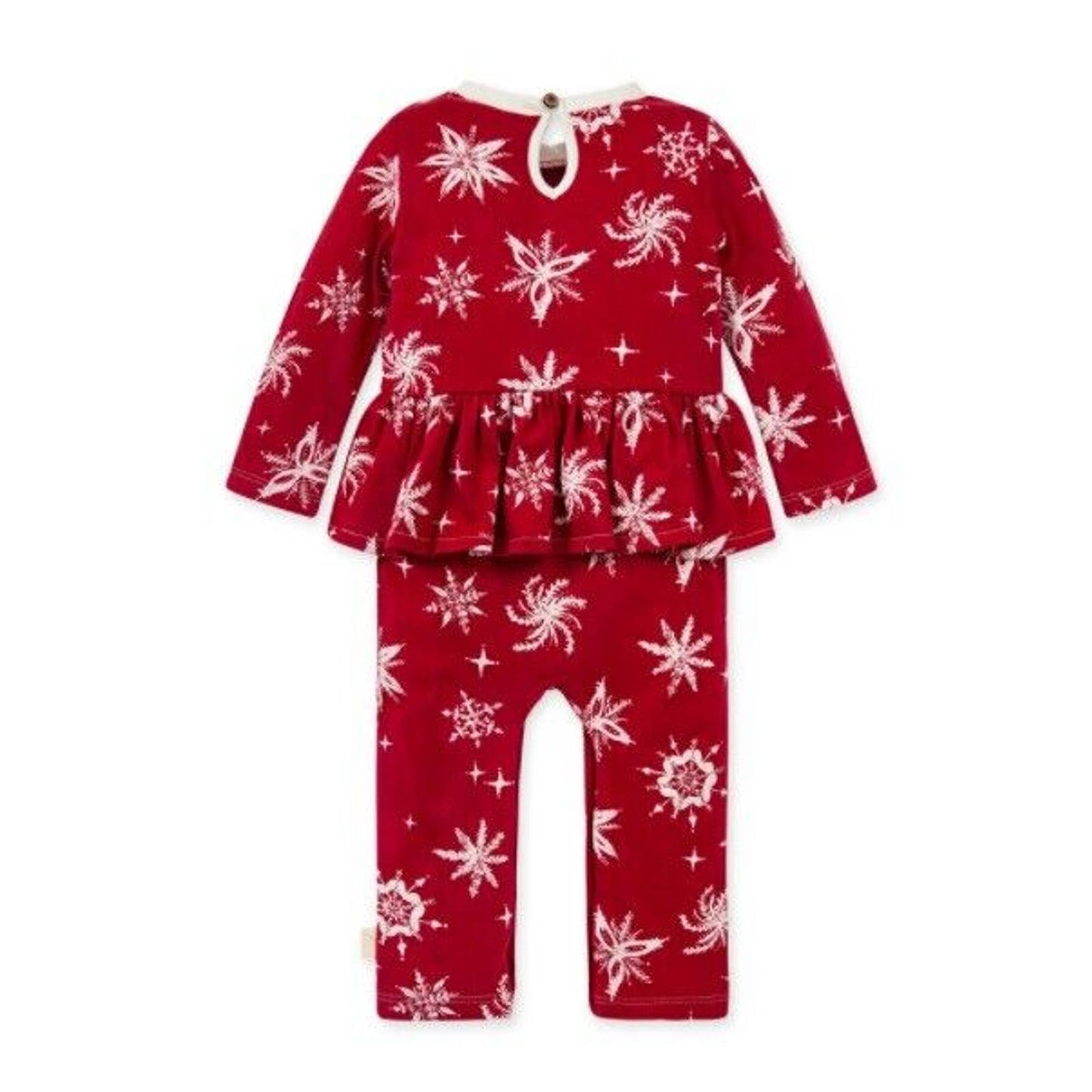 BURT'S BEES BABY ORGANIC GIRL'S VINTAGE SNOWFLAKE HOLIDAY RUFFLED JUMPSUIT, NWT