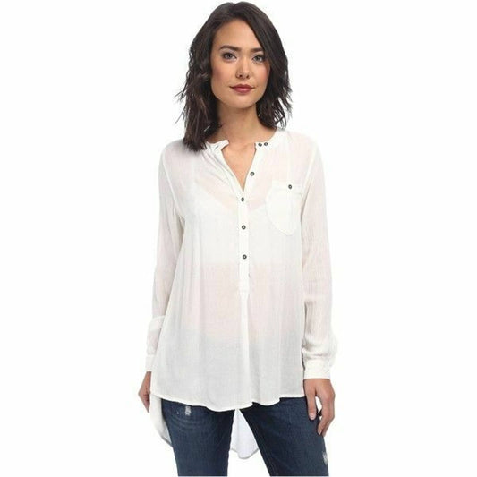 FREE PEOPLE, Ladies Boyfriend Button Down Pullover Blouse Ivory