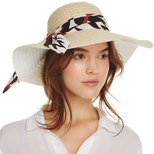 Eugenia Kim Two-Tone “Cecily” Sunhat w/ Scarf Accent, Natural Tan & White