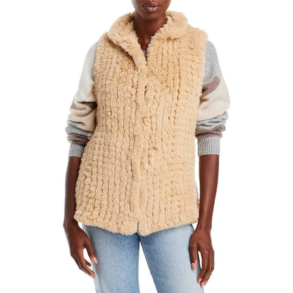 AQUA TEXTURED FAUX FUR VEST IN CAMEL