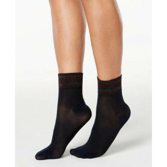 INC INTERNATIONAL CONCEPTS LADIES ANKLE VARSITY STRIPE SOCK 2 PACK, BLK NWT