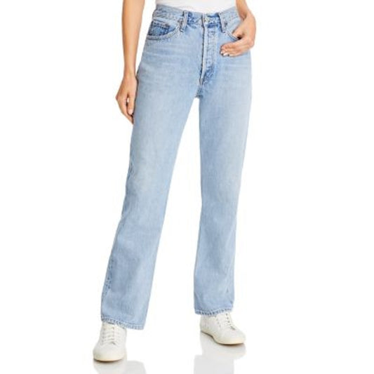 AGOLDE LADIES LANA MID RISE VINTAGE STRAIGHT LEG JEANS FICTION BLUE