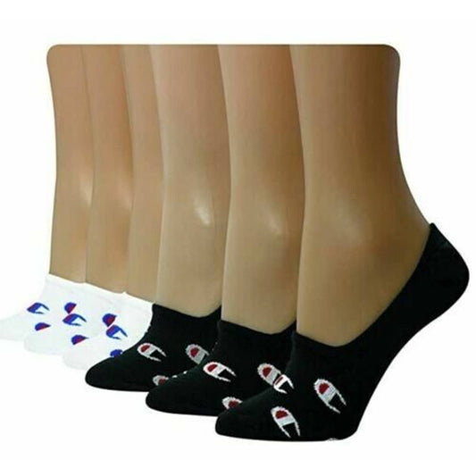 Champion Womens 6-Pk. Invisible Liner Socks Black/White Logo