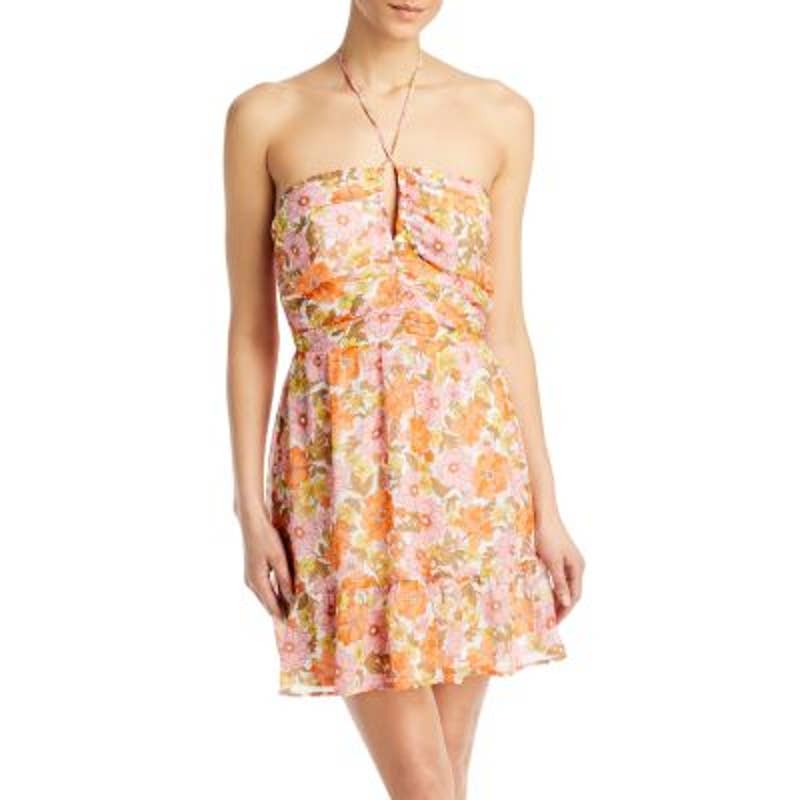 AQUA Ladies Retro Halter Neck Floral Print Mini Dress, NWT!