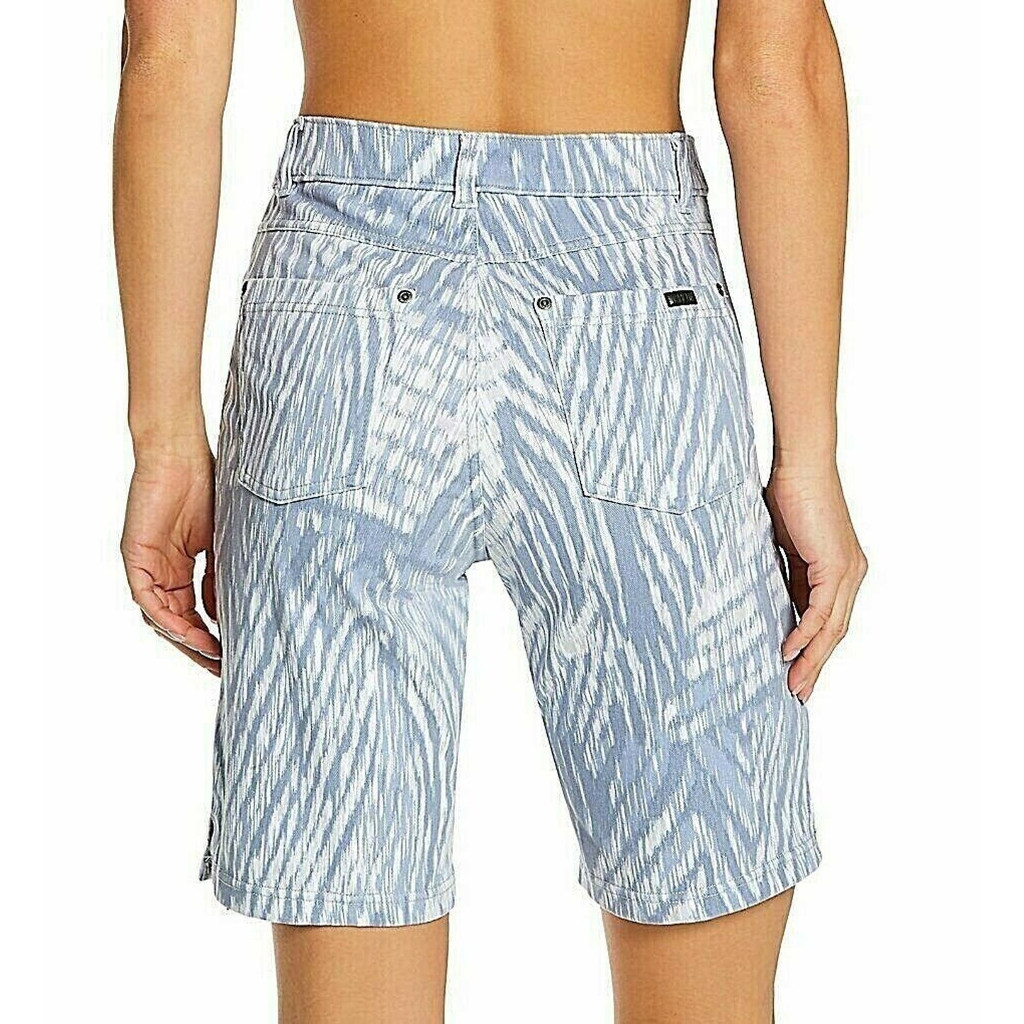 HUE Women's Ikat Zebra Split Hem Shorts in Blue, Medium