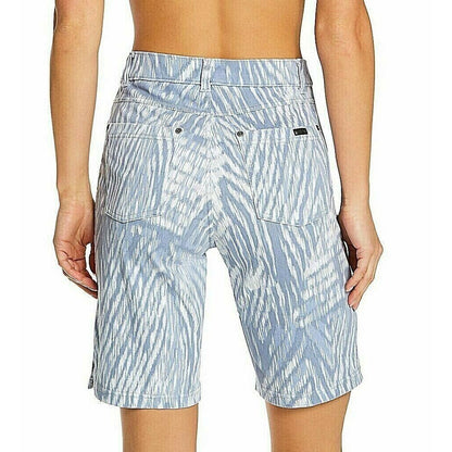 HUE Women's Ikat Zebra Split Hem Shorts in Blue, Medium