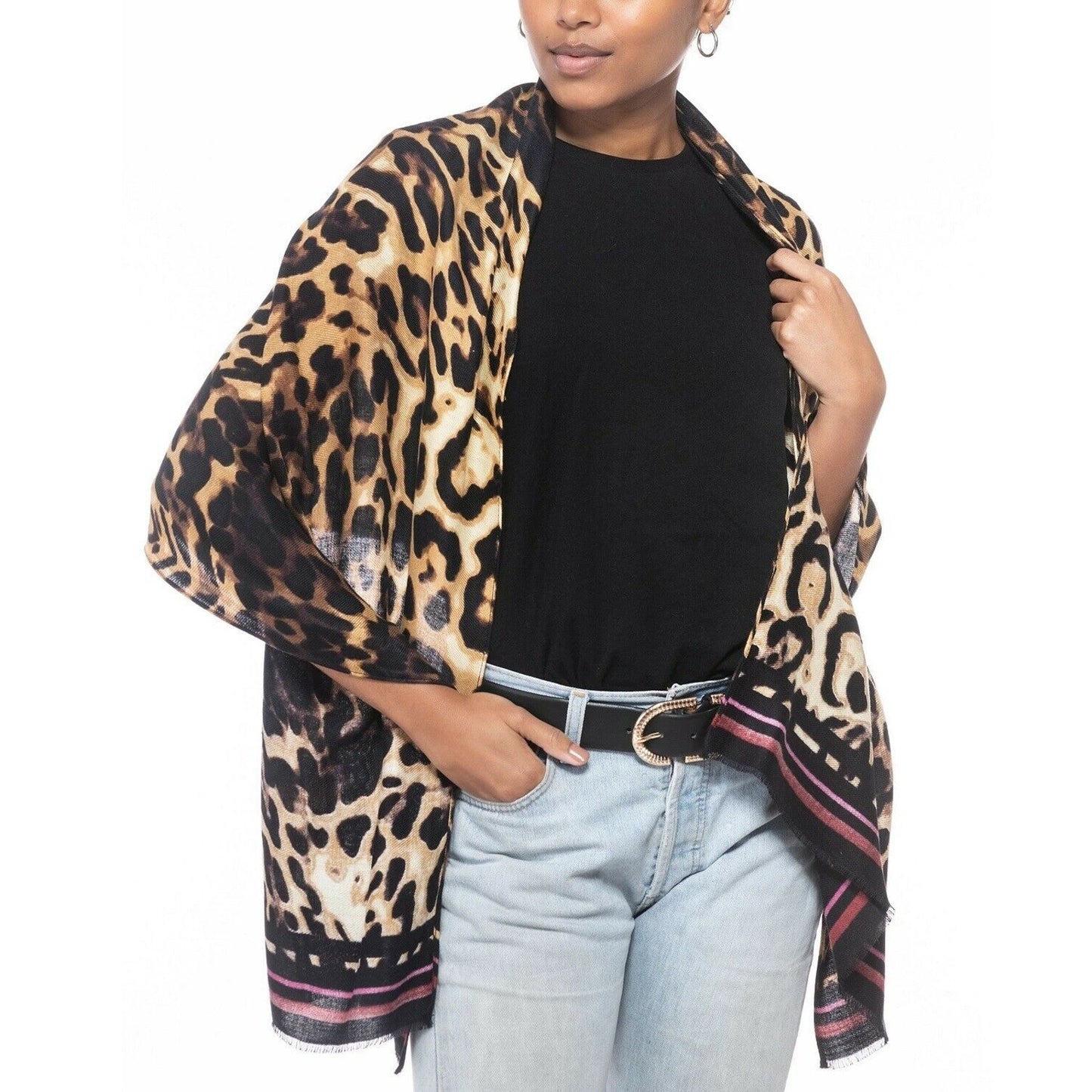 INC INTERNATIONAL CONCEPTS INC Striped Leopard-Print Wrap Pashmina, NWT