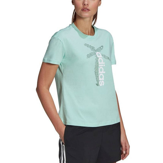 Adidas Women's Cotton Palm Tree-Graphic T-Shirt Pastel Green, NWT