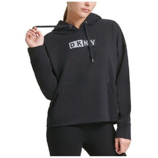 DKNY Sport Women's Logo Hooded Cotton Sweatshirt Black