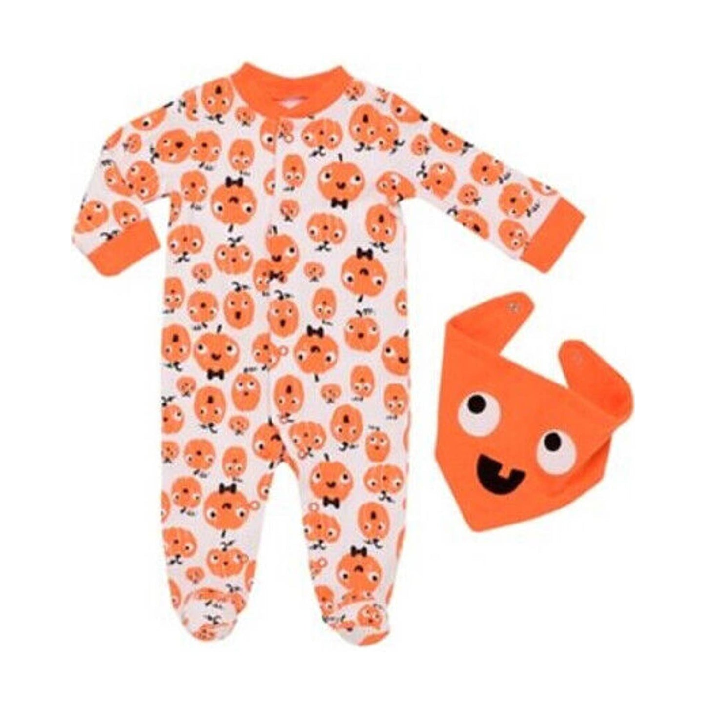 BABY STARTERS 2 Piece Halloween Pumpkin Coverall & Bib Set, Unisex, NWT