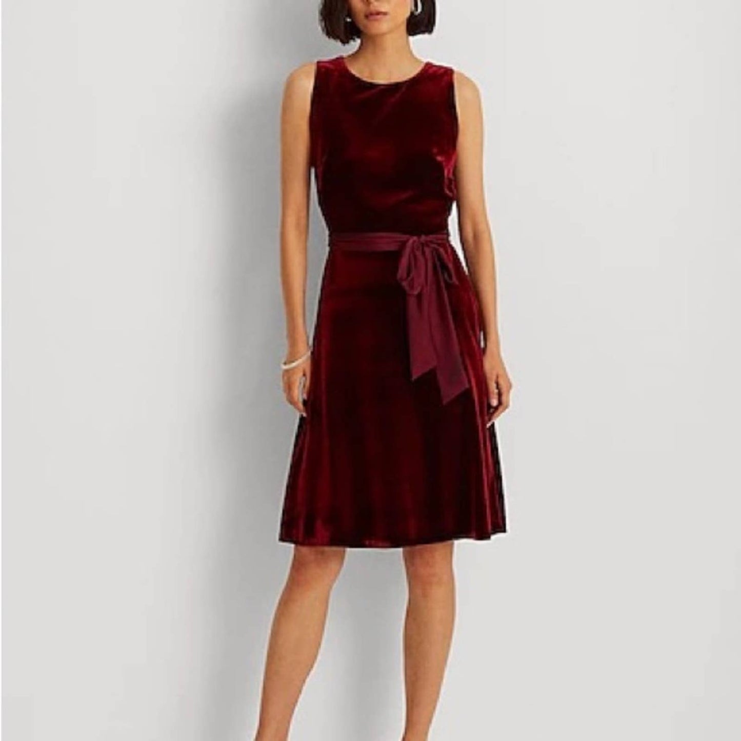 Lauren Ralph Lauren Deep Wine Red Velvet Sleeveless Cocktail Dress, Size 16, NWT