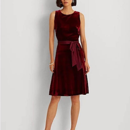 Lauren Ralph Lauren Deep Wine Red Velvet Sleeveless Cocktail Dress