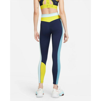 NIKE WOMEN'S COLORBLOCK DRI FIT LEGGINGS MIDNIGHT NAVY GLACIER