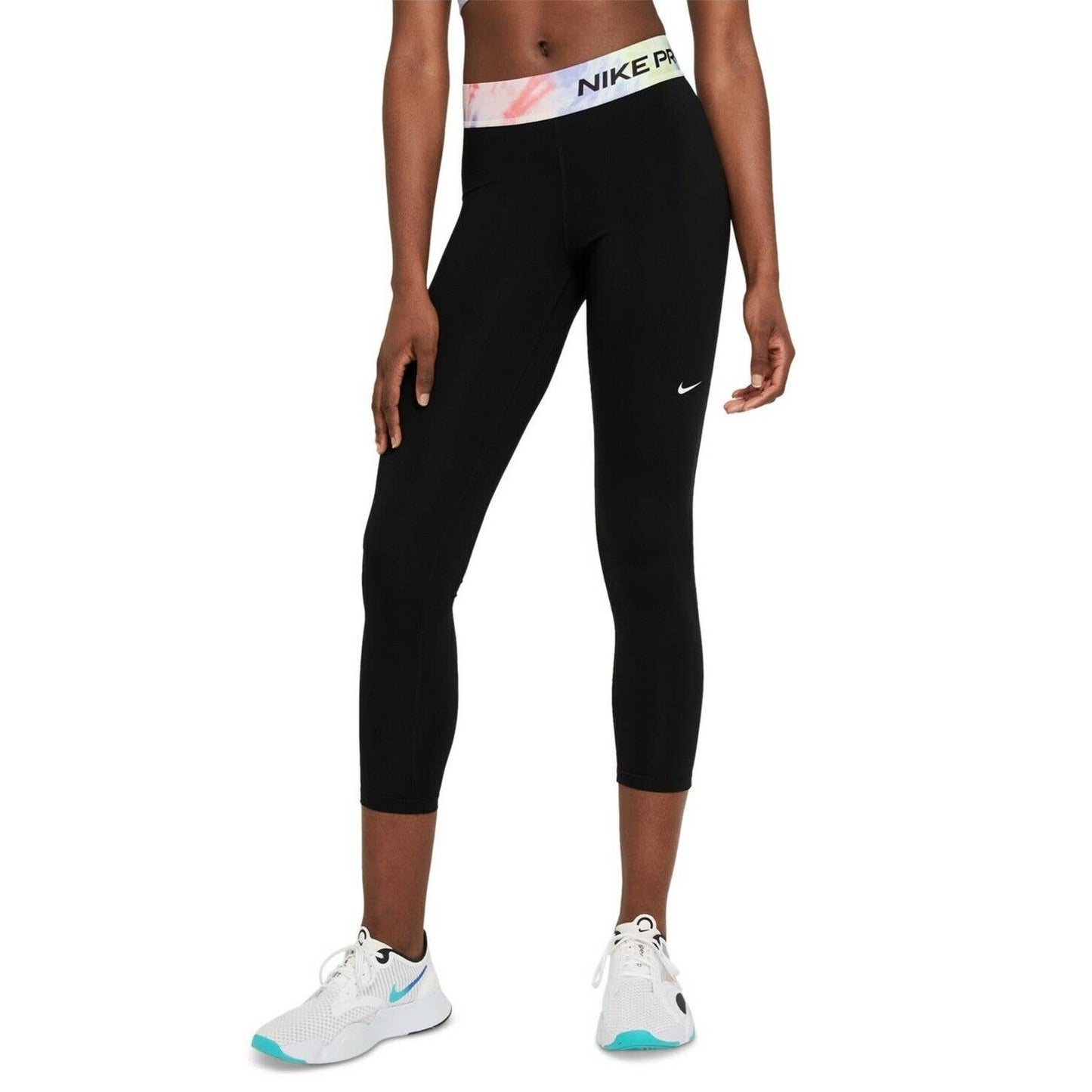 Nike Ladies Athletic Printed Waist Logo Leggings Black NWT