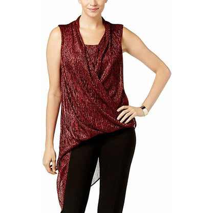 ALFANI LADIES SLEEVELESS ASYMMETRICAL TUNIC BANNER RED SHIMMER