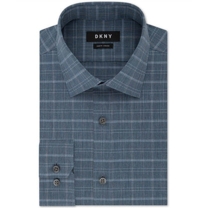 DKNY MEN'S BUTTON UP DRESS SHIRT PLAID THUNDER GREY