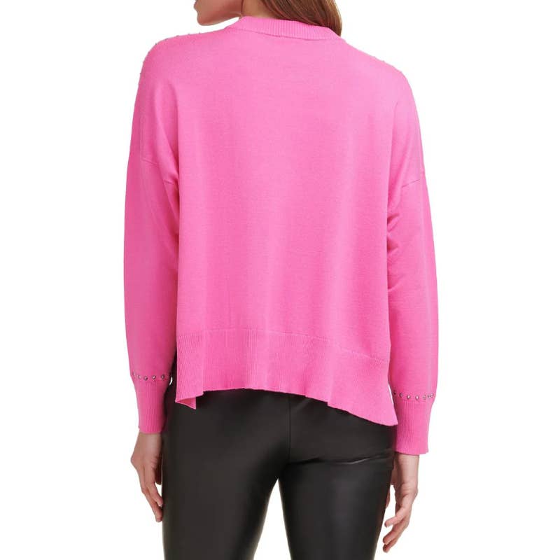 DKNY Ladies Hot Pink Crewneck Sweaters w/ Gunmetal Stud Trim, Size Small, NWT!