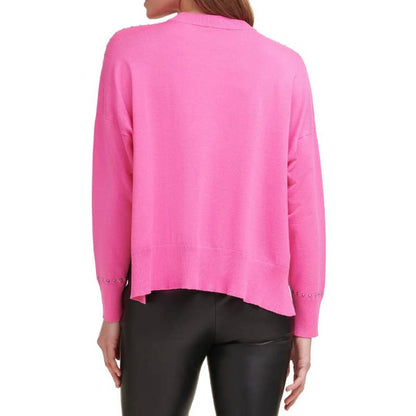 DKNY Ladies Hot Pink Crewneck Sweaters w/ Gunmetal Stud Trim