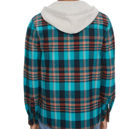 Eleven Paris Men’s Multi-Color Plaid Jacket w/ Hood, Button Up