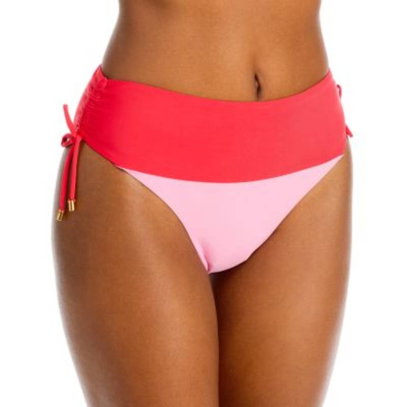 PQ Ladies Red & Pink Colorblocked High Waisted Swimsuit Bottoms, Size Small, NWT