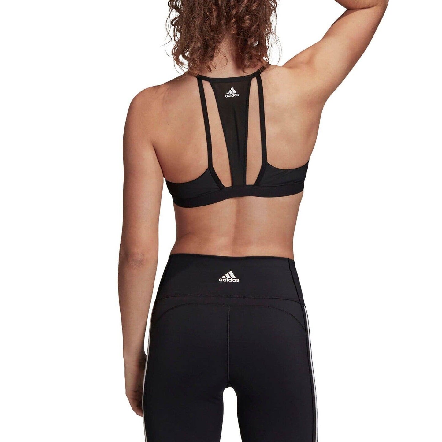 Adidas Women's All Me 3 Stripe Mesh Low-Impact Sports Bra Black NWT