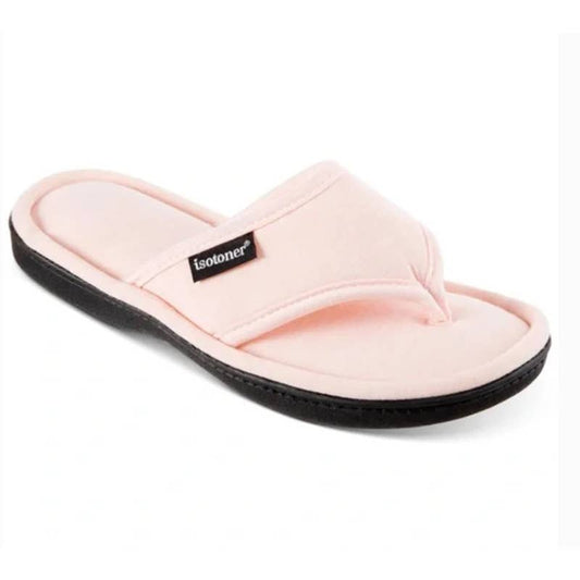 Isotoner Pink & Black Flip Flop Style House Shoes, Memory Foam, NWT!!