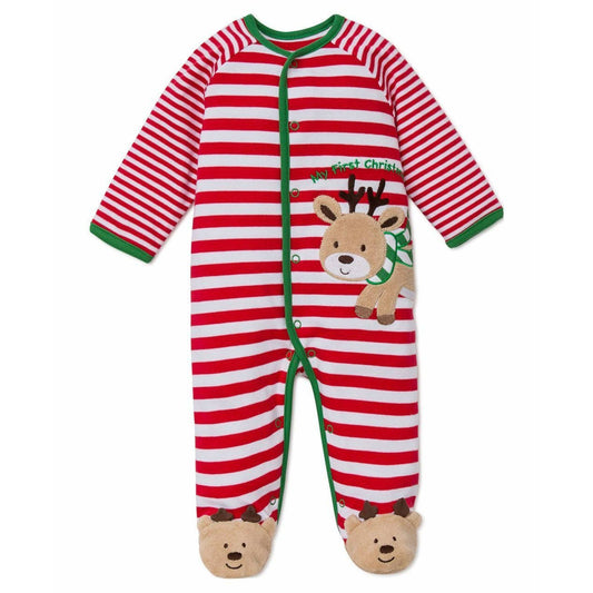 LITTLE ME Infant My First Christmas Reindeer Applique Sleeper, Coverall, 3M NWT