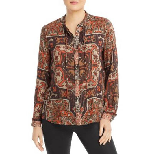 Kobi Halperin Ladies Cocoa Brown & Orange Printed "Tricia" Top, Size Small, NWT!