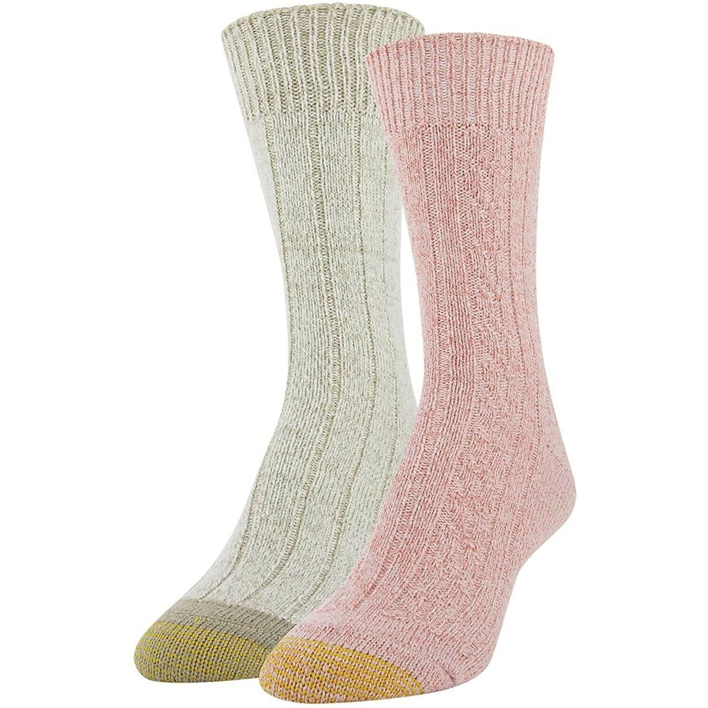 Gold Toe 2-Pk. Soft Cable Boot Socks Bright Coral, Khaki Marl NWT