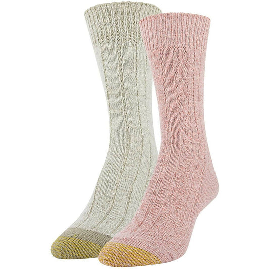 Gold Toe 2-Pk. Soft Cable Boot Socks Bright Coral, Khaki Marl