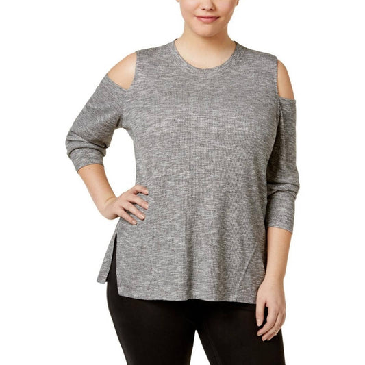 RACHEL ROY Heather Grey Cold Shoulder Sweater, 2x