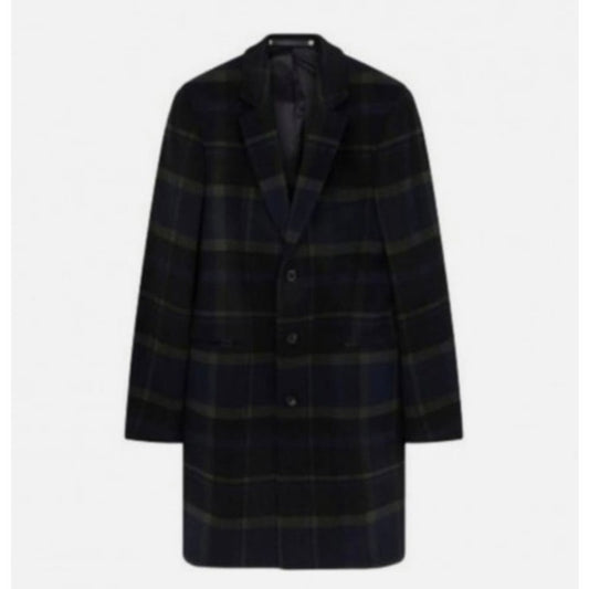 Paul Smith Men's Wool Overcoat, Black, Green, Navy Blue Plaid