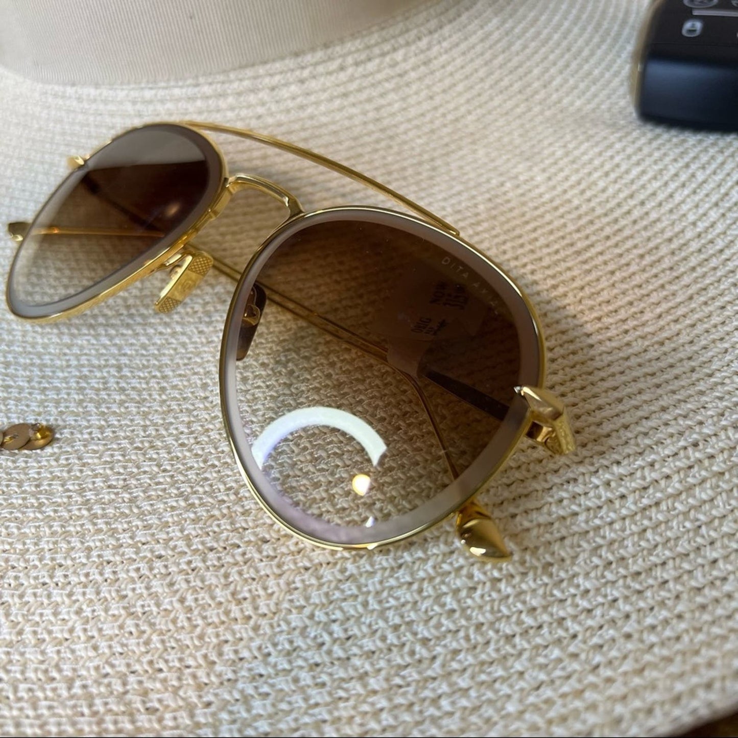DITA Gold Wired “Safilo” Sunglasses, Black Leather Case, NWT!