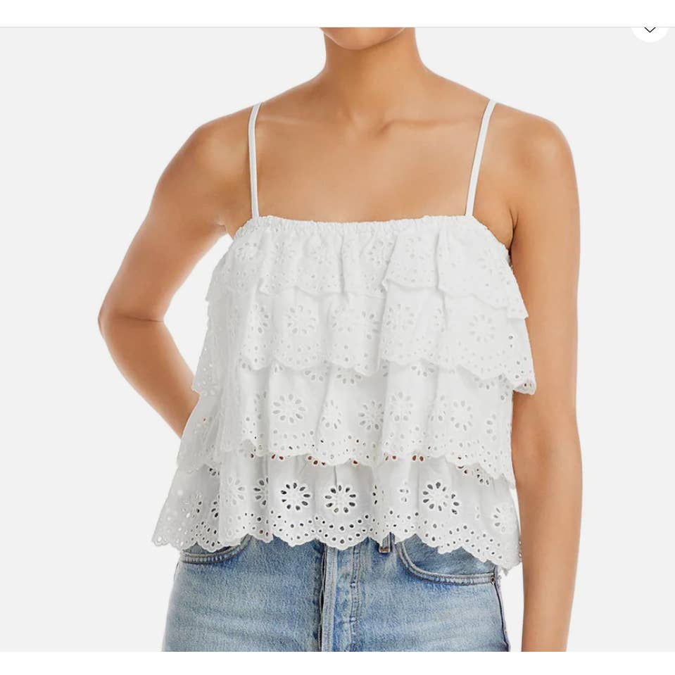 AQUA Ladies White Ruffled Eyelet Crop Top, NWT!