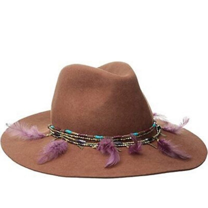 Ale by Alessandra “Telluride” Brown Fedora w/ Bead & Feather Details