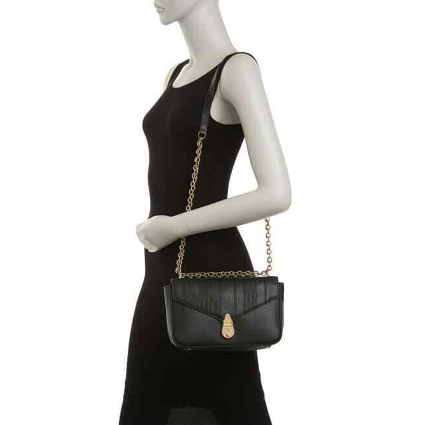 CALVIN KLEIN Locked Statement Series Crossbody Bag Black Leather