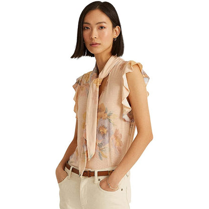 Lauren Ralph Lauren Women's Floral Tie-Neck Top in Blush Sage