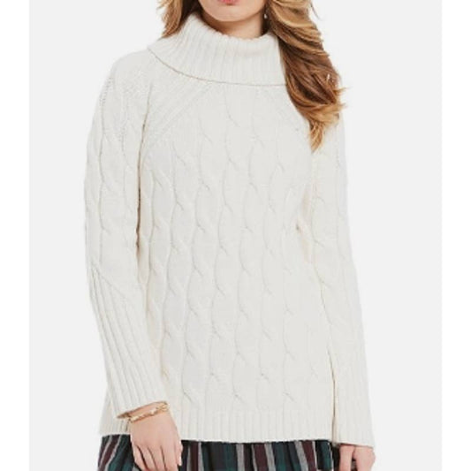 Cremieux Ladies Chunky Ivory Cable Knit Cowlneck Sweater