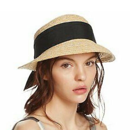 AQUA Natural Tan Straw Sunhat w/ Black Band & Bow