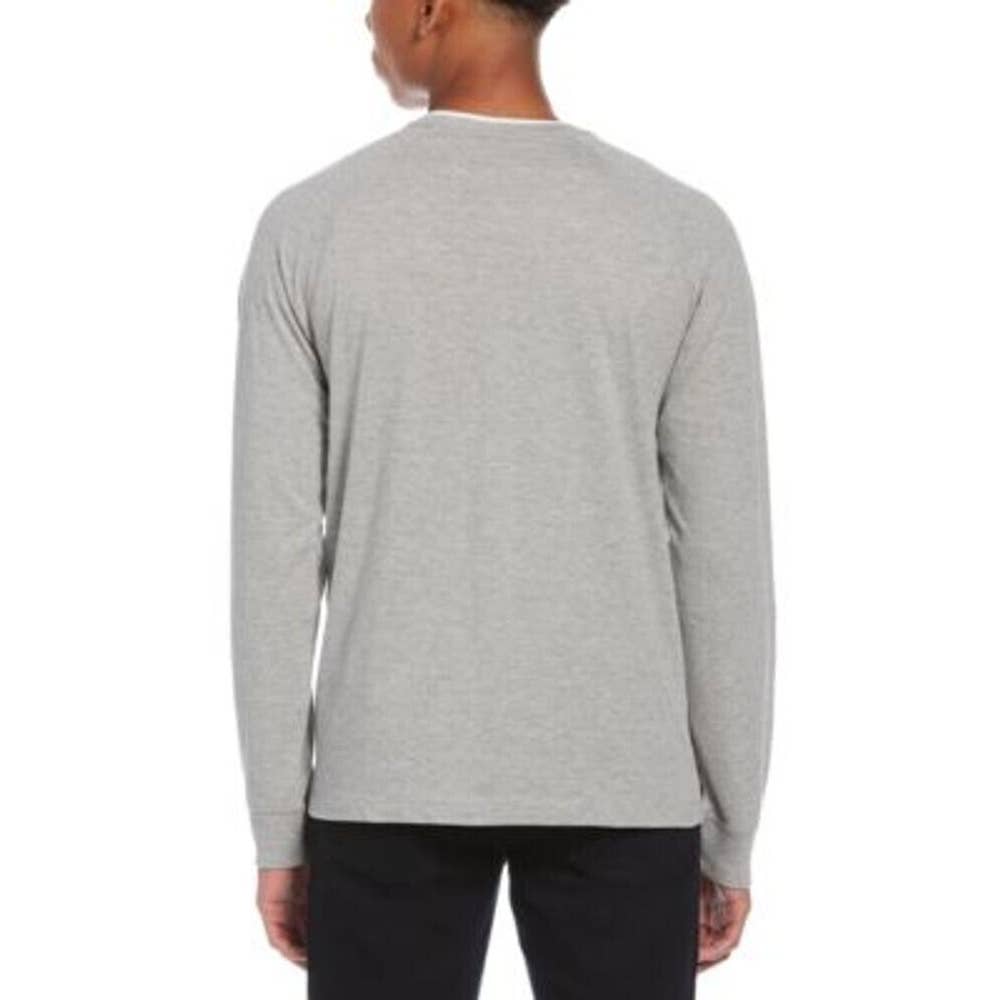 Perry Ellis America Men's Steel Gray & White Pinstriped Henley Shirt, Large, NWT