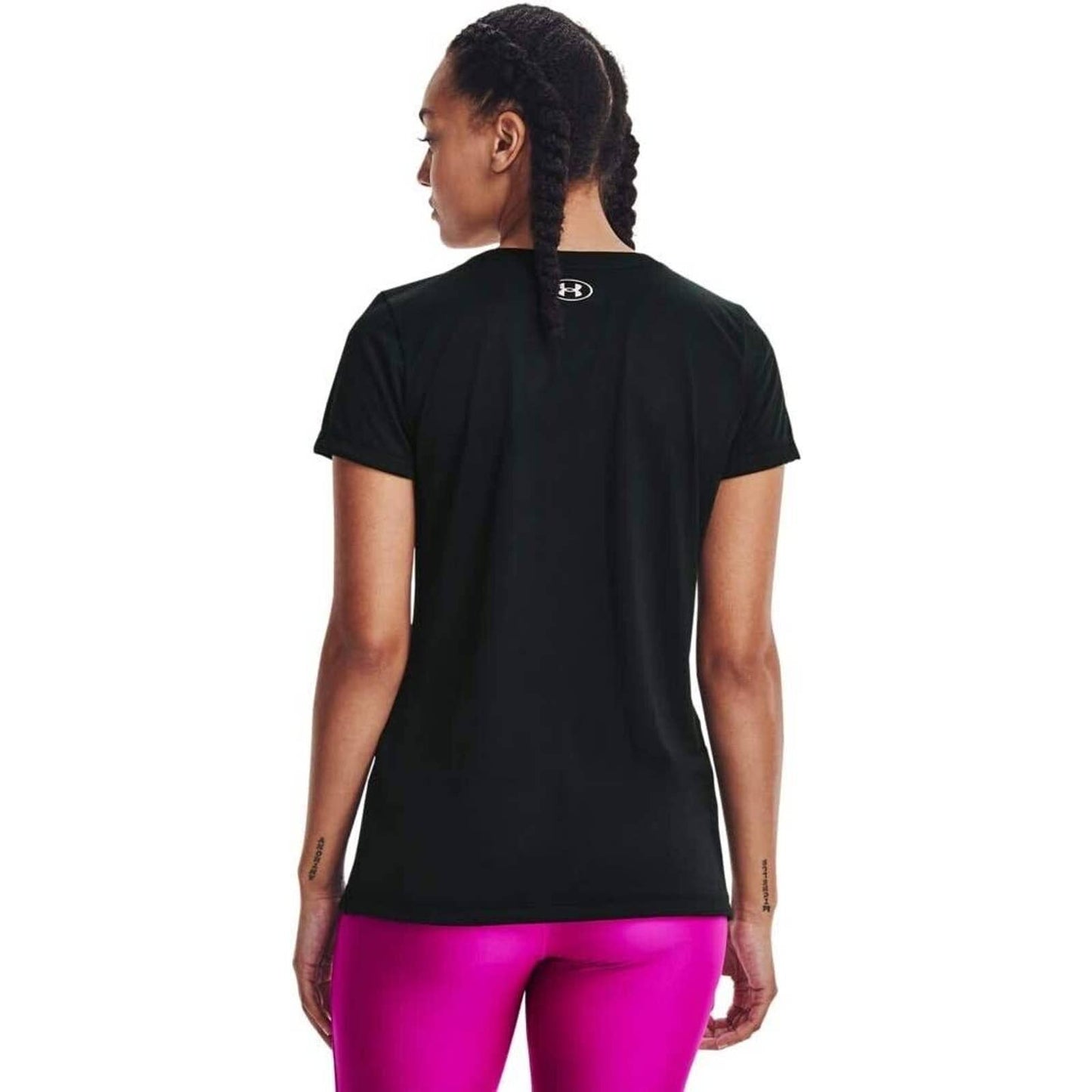 Under Armour Women's UA Tech Logo T-Shirt Black Meteor Pink, SM, NWT