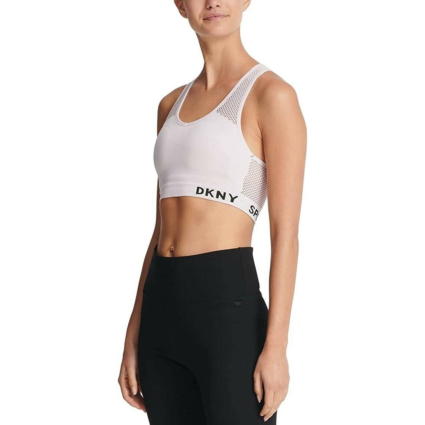 DKNY Mesh Racerback Medium-Impact White Sports Bra, NWT