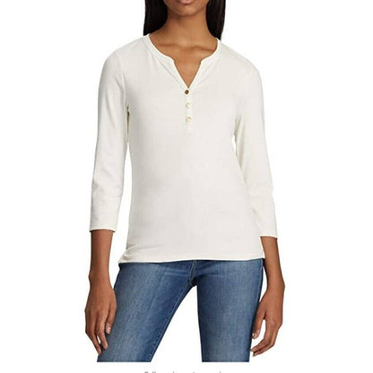 LAUREN RALPH LAUREN LADIES HAJELA HENLEY TEE LONG SLEEVE CREAM