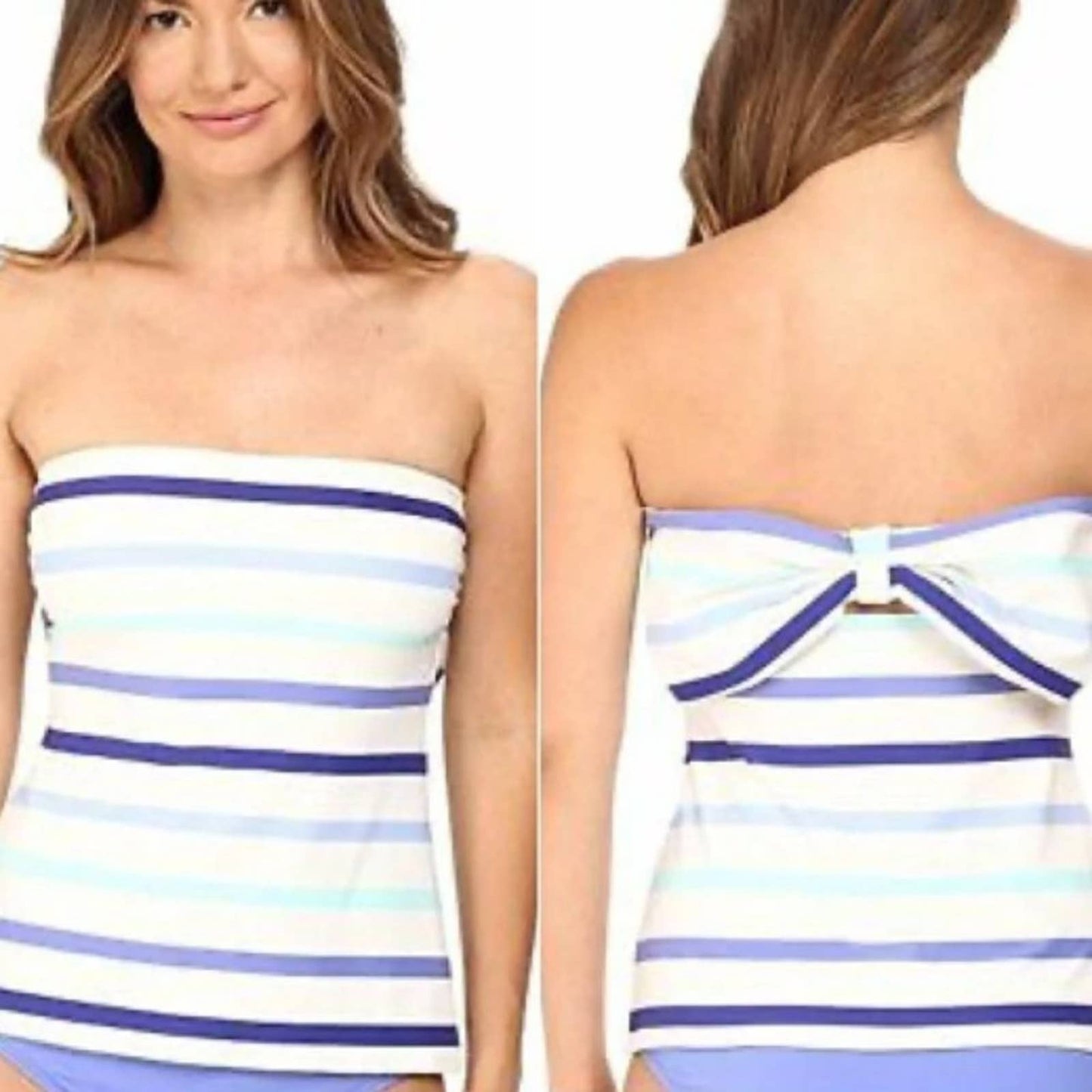 Kate Spade Ladies Blue & Ivory Ombre Striped Bandeau Tankini Top, Size S, NWT!!