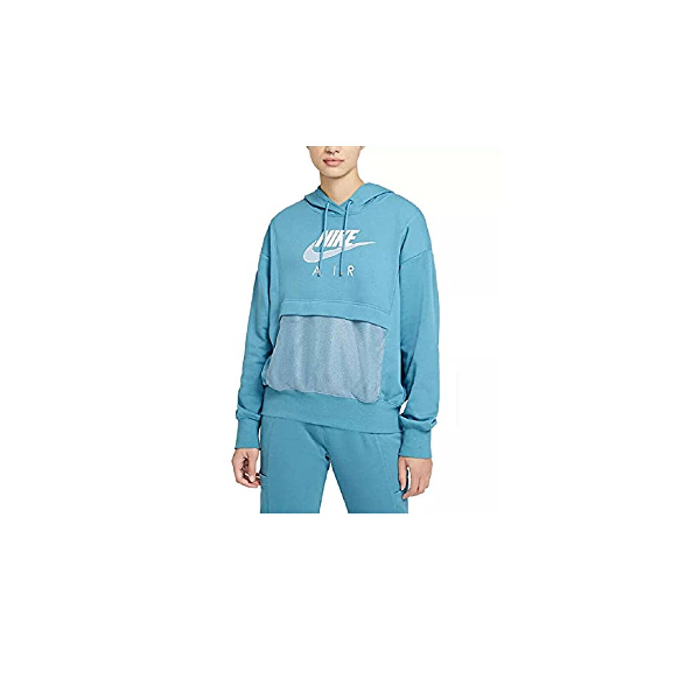 Nike Women's Logo Mesh-Trim Hoodie Sweatshirt Cerulean Blue, NWT, $75