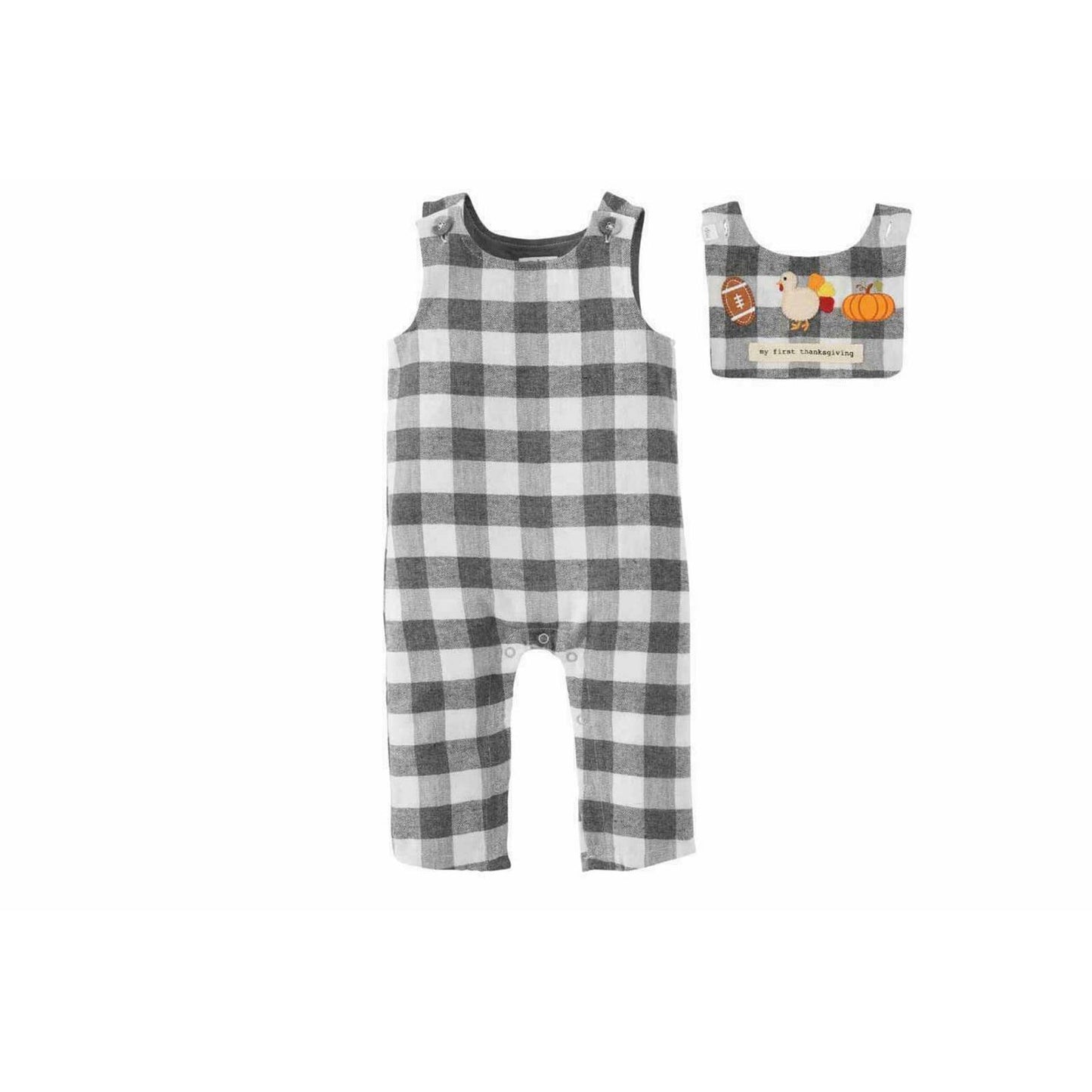 MUDPIE BABY PLAID OVERALL REVERSIBLE BIB SET MY FIRST THANKSGIVING/HALLOWEEN NWT