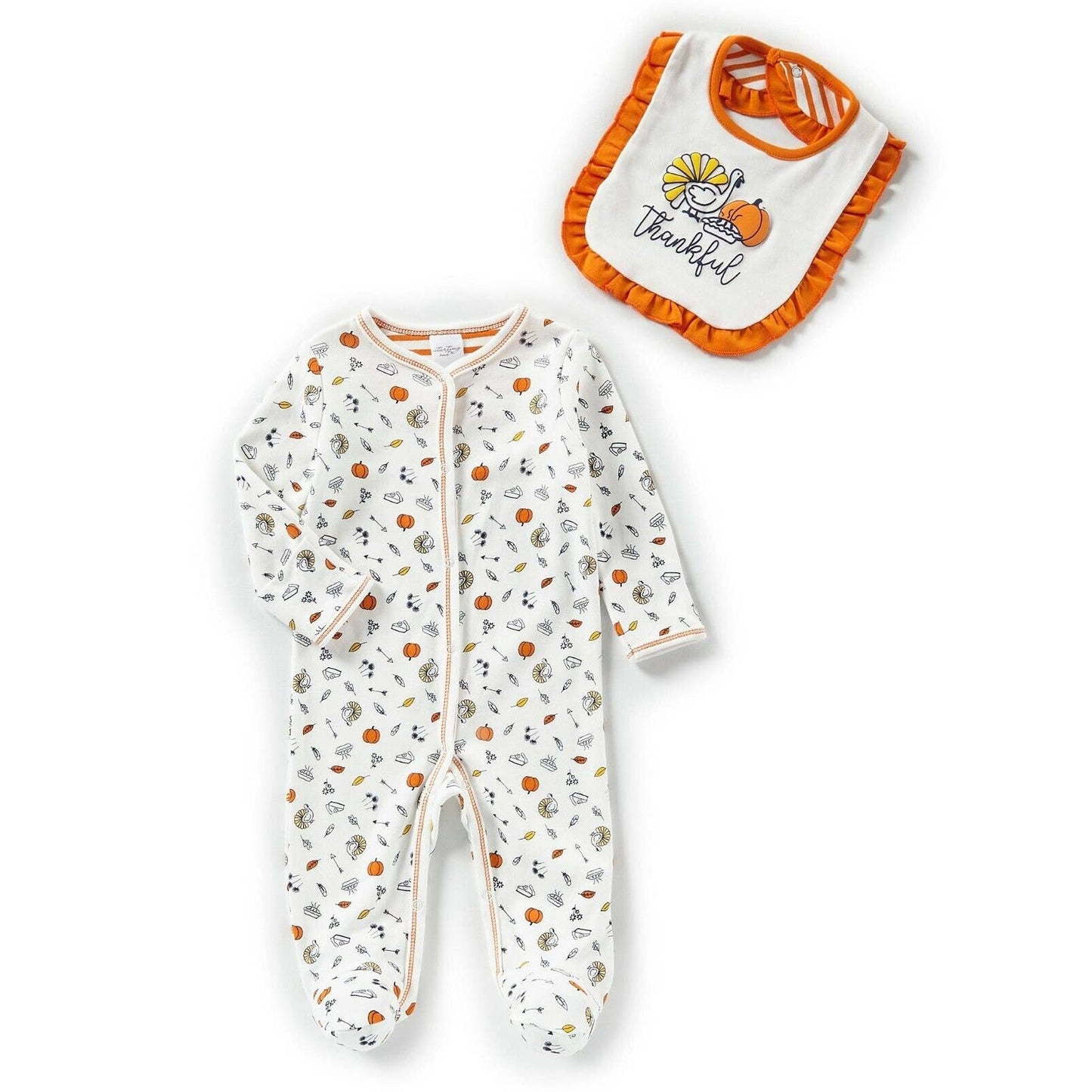 STARTING OUT BABY Layette Sleeper Bib Set Thanksgiving, Thankful, White NWT!