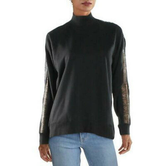 RALPH LAUREN HIRALA JERSEY KNIT MOCK TURTLENECK LACE SLEEVE DETAIL XL $99