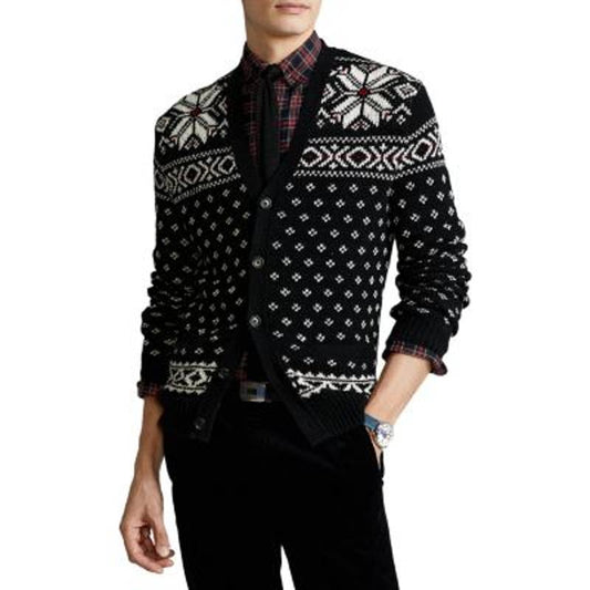 POLO Ralph Lauren Men's Cotton Cashmere Blend Snowflake Sweater, Black & White